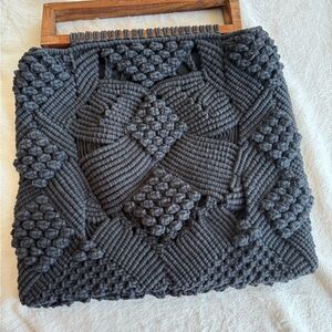 Cleobella wooden handled macrame bag in black